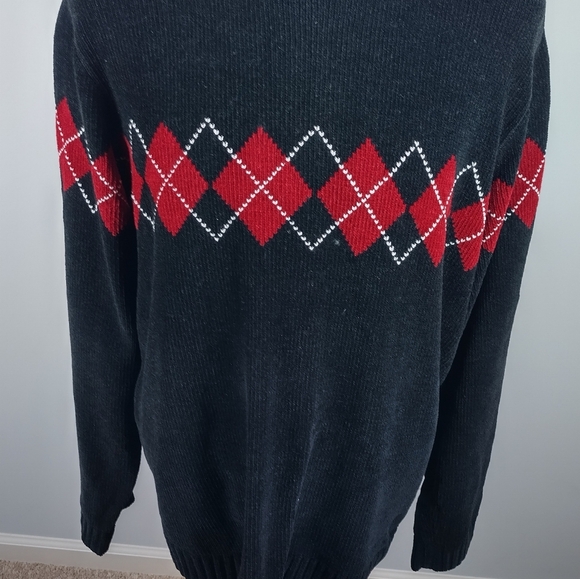 VTG Prefab Men Crew Neck Velveteen Sweater Size Lg Argyle Print Diamond - Picture 2 of 16